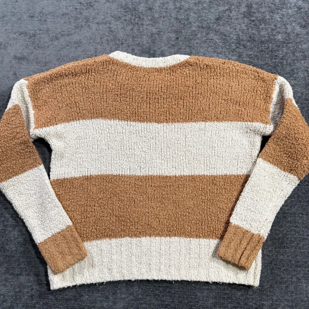 Madewell Womens Striped Boucle Crewneck Sweater Brown Cream Sz Small Long Sleeve
